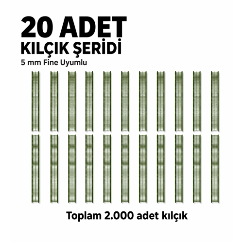 Yeşil İnce Kılçık Şeridi 5 mm 20 Adet Şerit 2.000 Adet Türban Tabancası Yedek Kılçık Seti